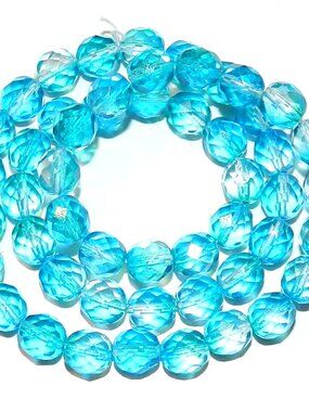 CZ4120 Crystal & Blue 8mm Fire-Polished Faceted Round Czech Glass Beads 16"